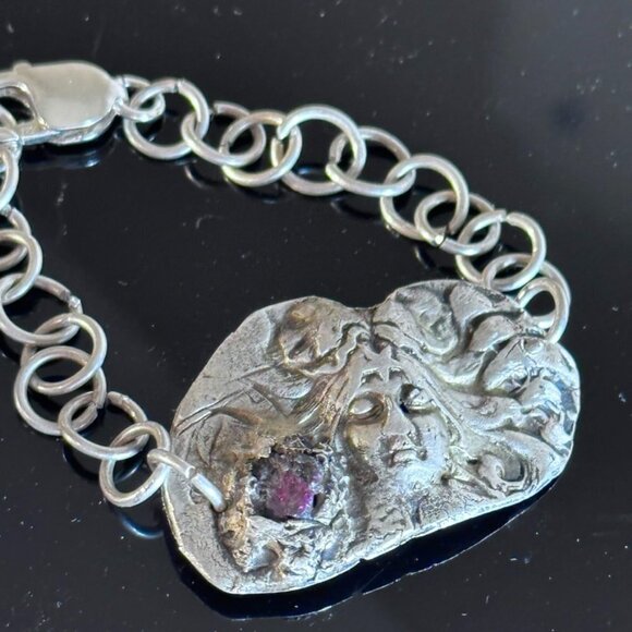 Medusa Sterling Silver Cuff Bracelet 925 Victorian Burma Ruby Genuine Gift .925 - Picture 1 of 8